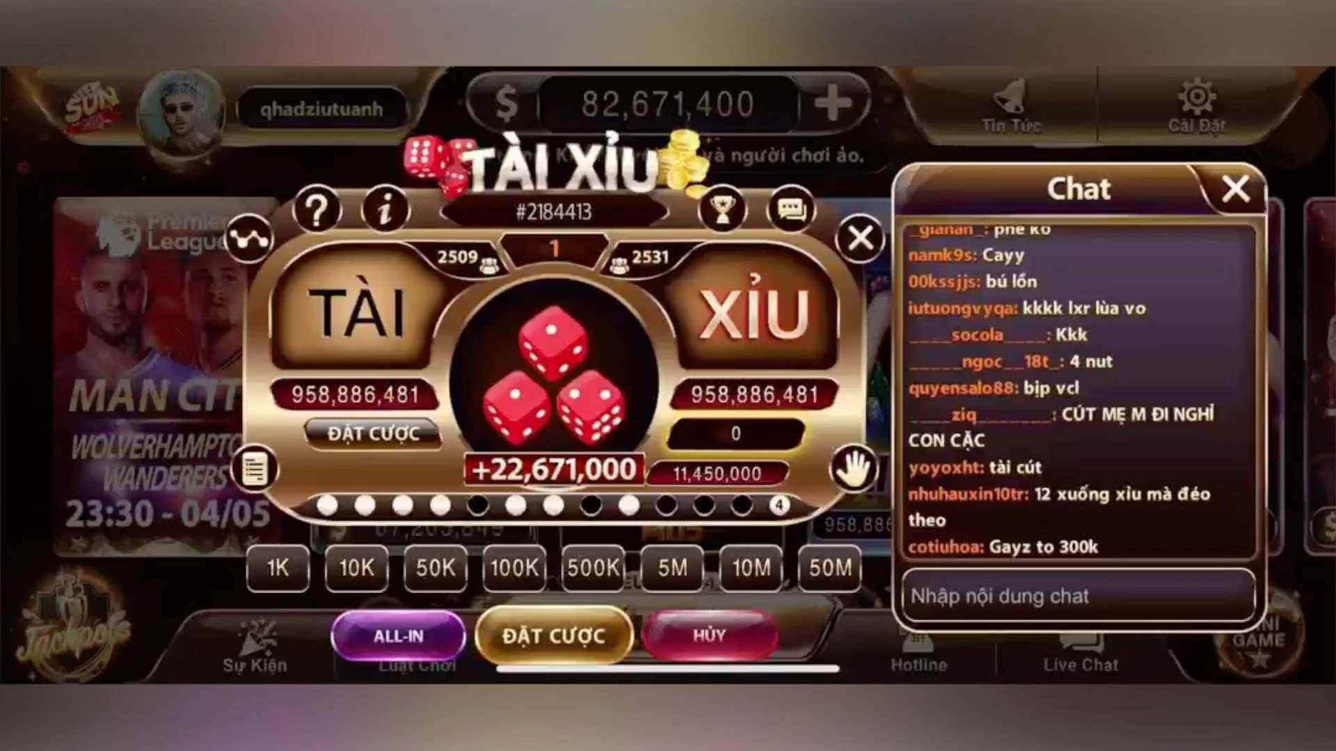 Giao diện bàn chơi Tài Xỉu Online tiêu chuẩn